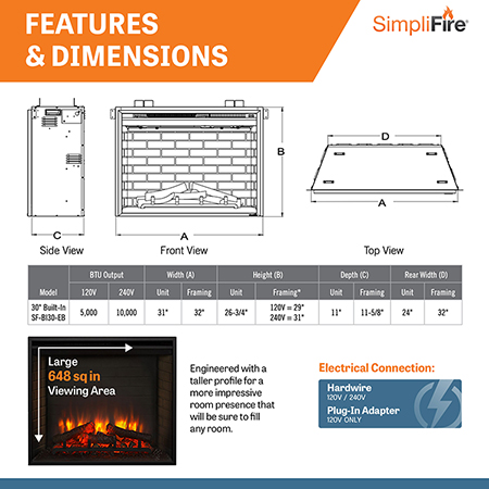 30 Built-In Traditional Electric Fireplace - SimpliFire