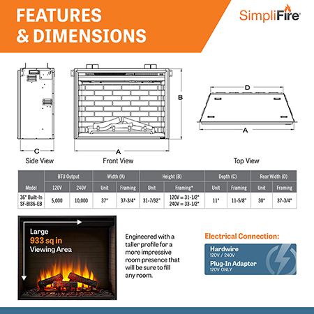 36 Built-In Traditional Electric Fireplace - SimpliFire